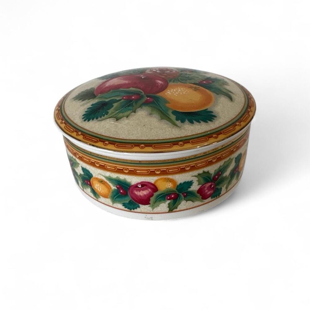 Mikasa Holiday Fruit Porcelain Dish Lid Candy Trinket Christmas UT111/683 4.75"